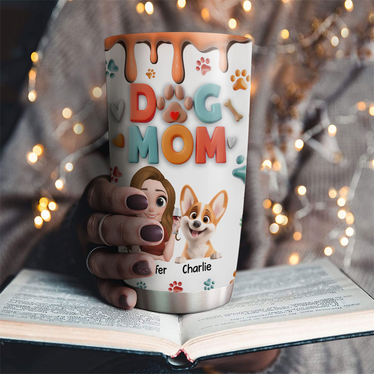 Personalized Mom of Dog Cartoon 3D Inflated Effect Stainless Steel Tumbler
