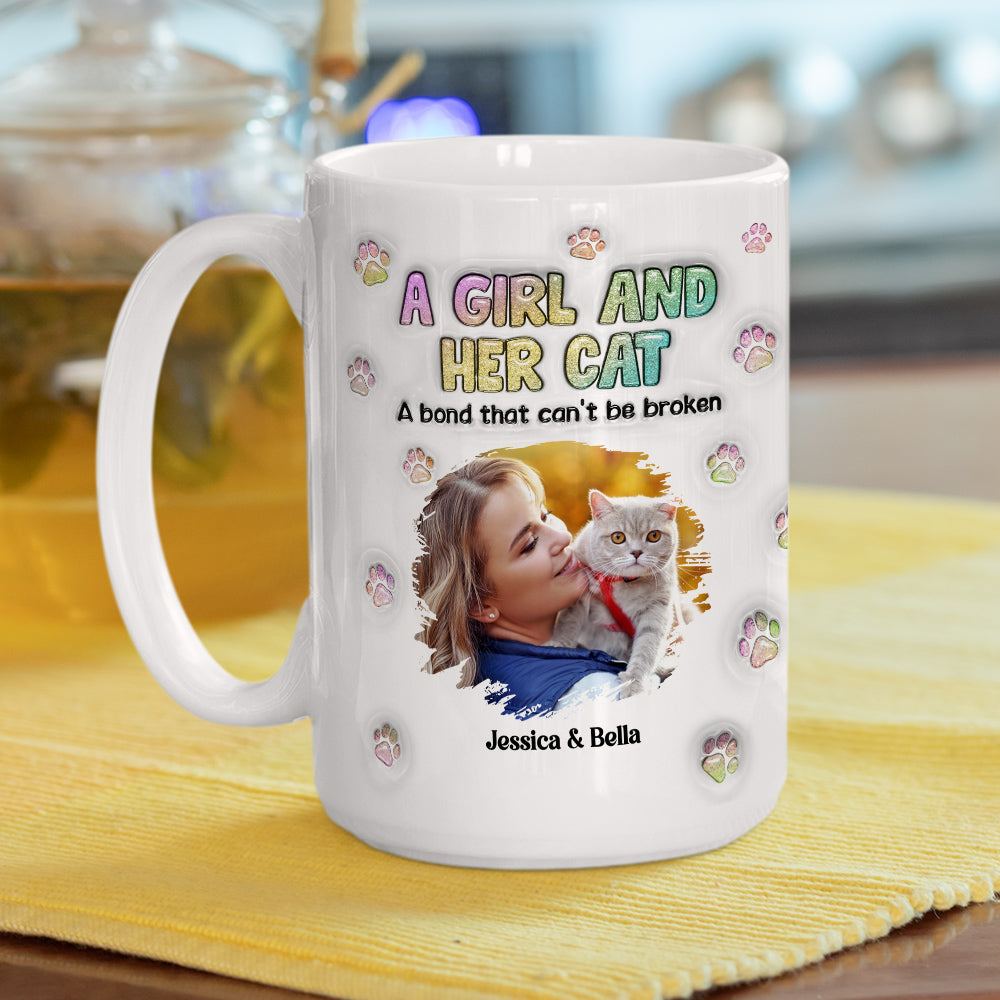 Personalized 3D Inflated Effect Mug with A Girl And Her Cat Photo