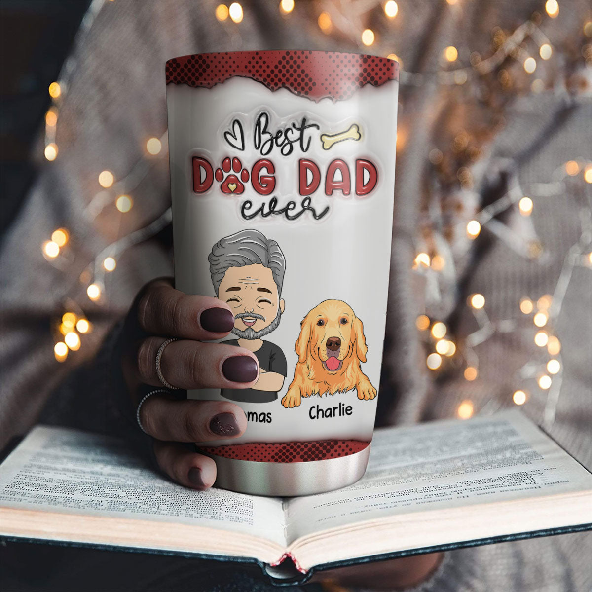 Cool Dog Dad Personalized 3D Inflated Effect Custom Tumbler - Ideal for All Occasions