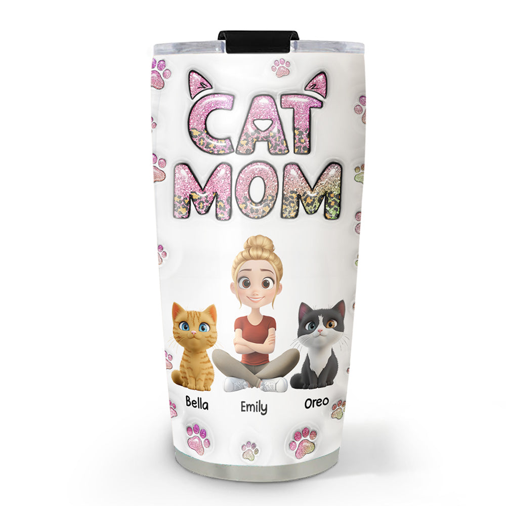 Personalized Cat Mom Chibi 3D Inflated Effect Stainless Steel Tumbler