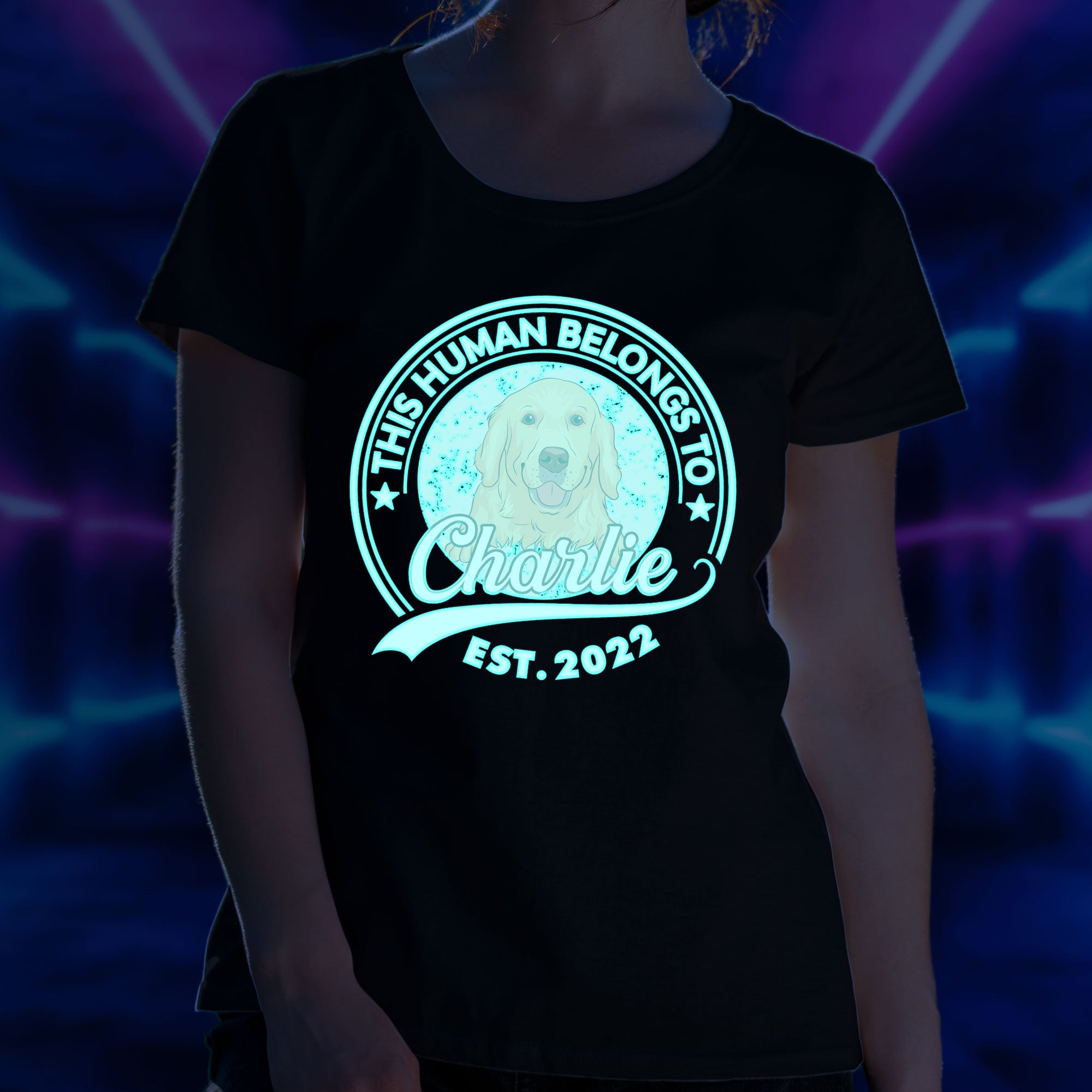 Personalized Custom Fluorescent T-shirt - Human Belongs To Dog Version 2 for Pet Lovers