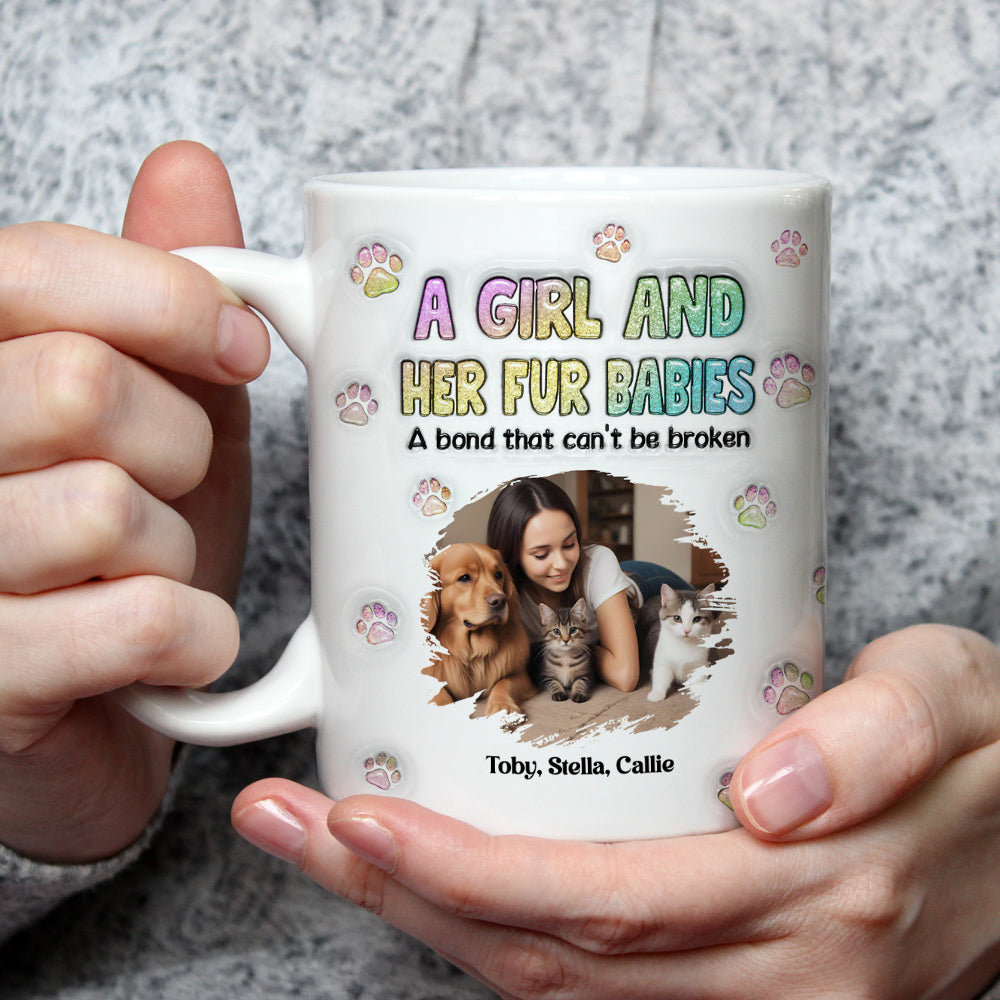 Personalized 3D Inflated Effect Mug with A Girl And Her Fur Babies Photo