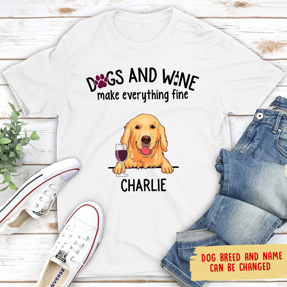 Personalized Unisex Dogs and Wine T-shirt - Ideal Gift for Pet Lovers