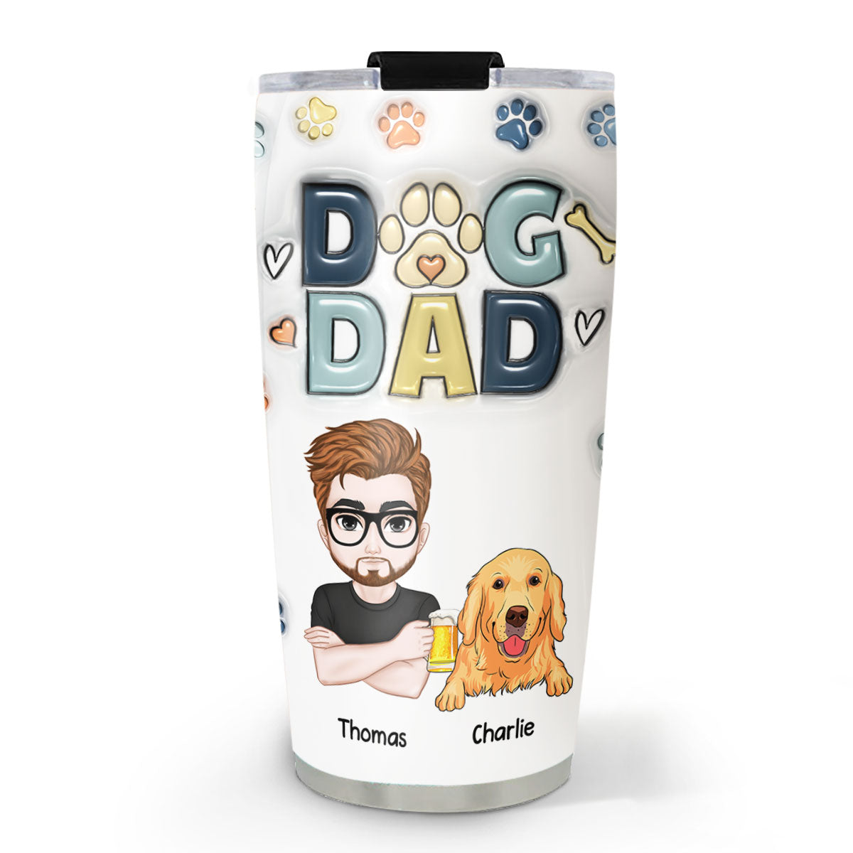Personalized 3D Inflated Effect Custom Tumbler - Ideal for Dog Dads