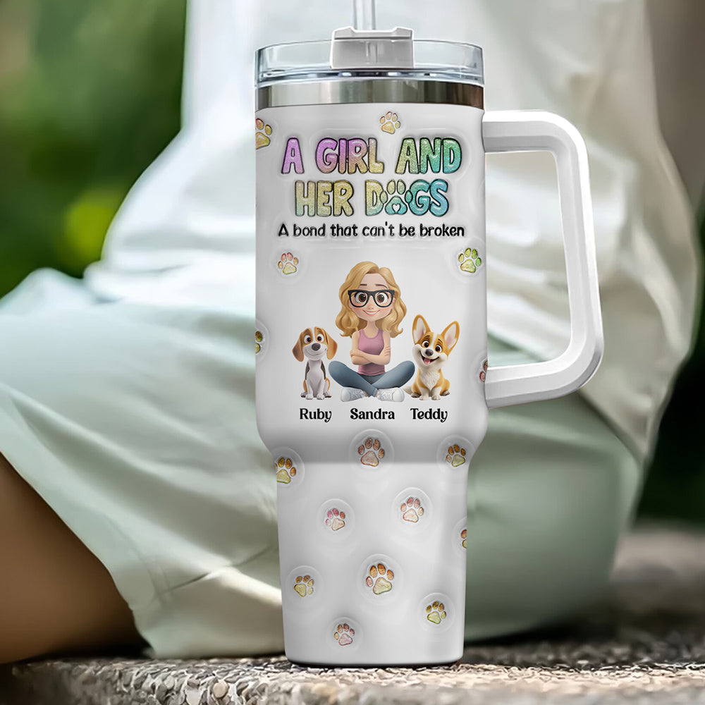 Personalized 3D Inflated Effect Printed 40 Oz Stainless Steel Tumbler - A Girl And Her Dog Design
