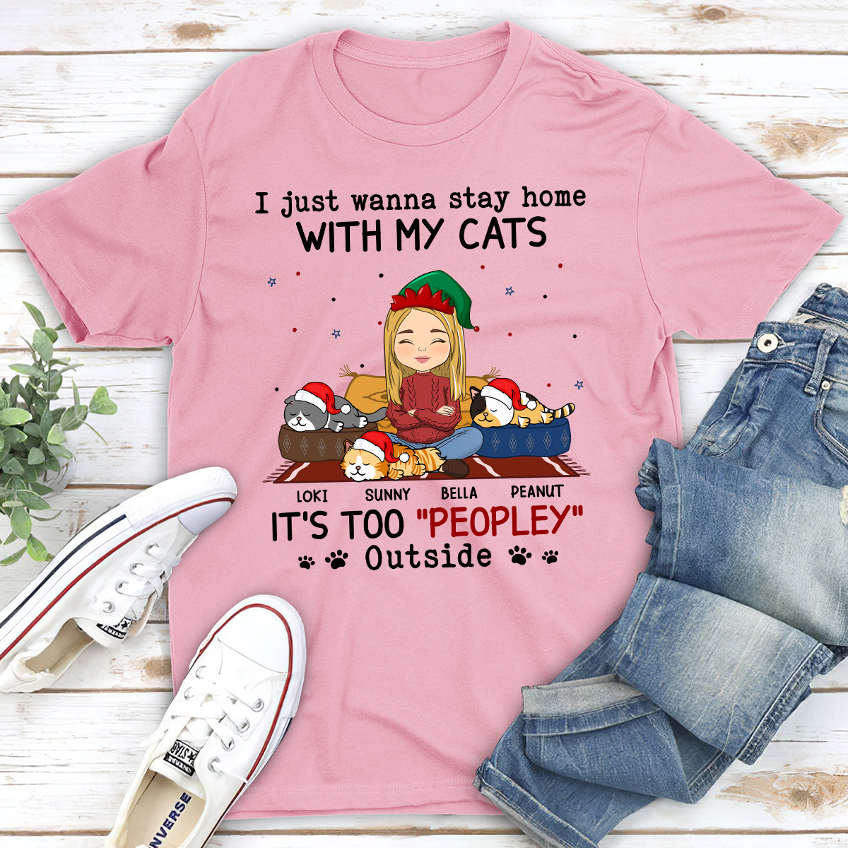 Personalized Unisex 'It's Too Crowded Outside' Cat T-shirt for Pet Lovers