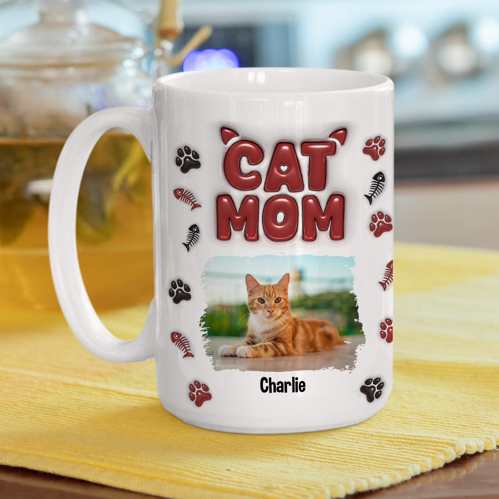 Personalized 3D Inflated Effect Lovely Cat Mama Photo Mug - Ideal Gift for Loved Ones
