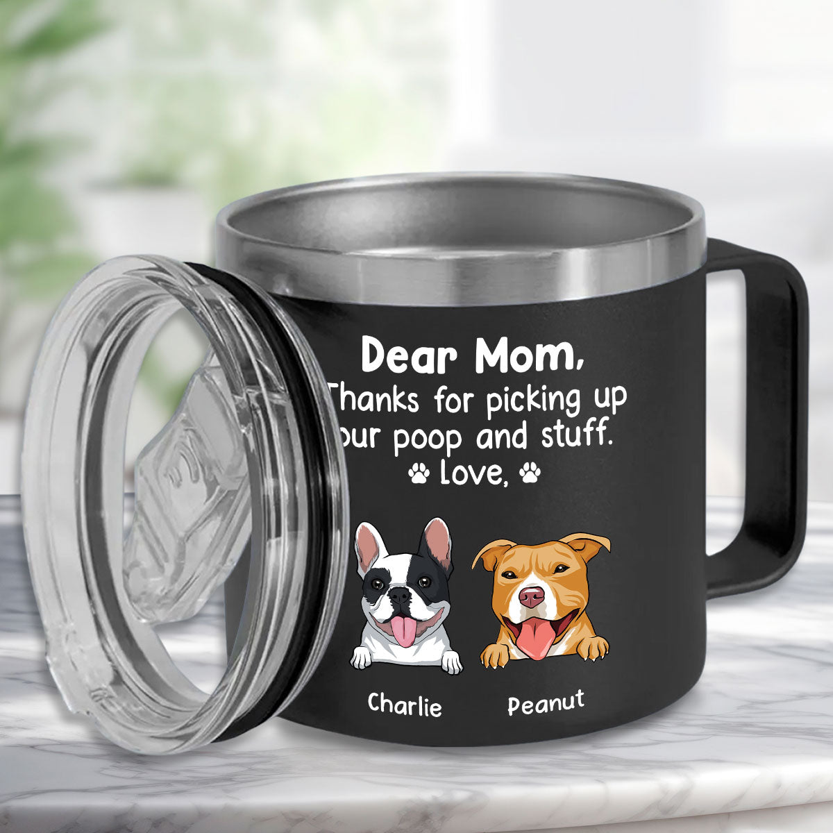 Personalized 14oz Stainless Steel Tumbler with Handle: Thanks for Being My Human Servant