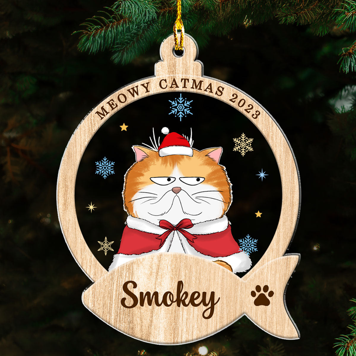 Adorable Cat & Snack Personalized Custom Acrylic Christmas Ornament