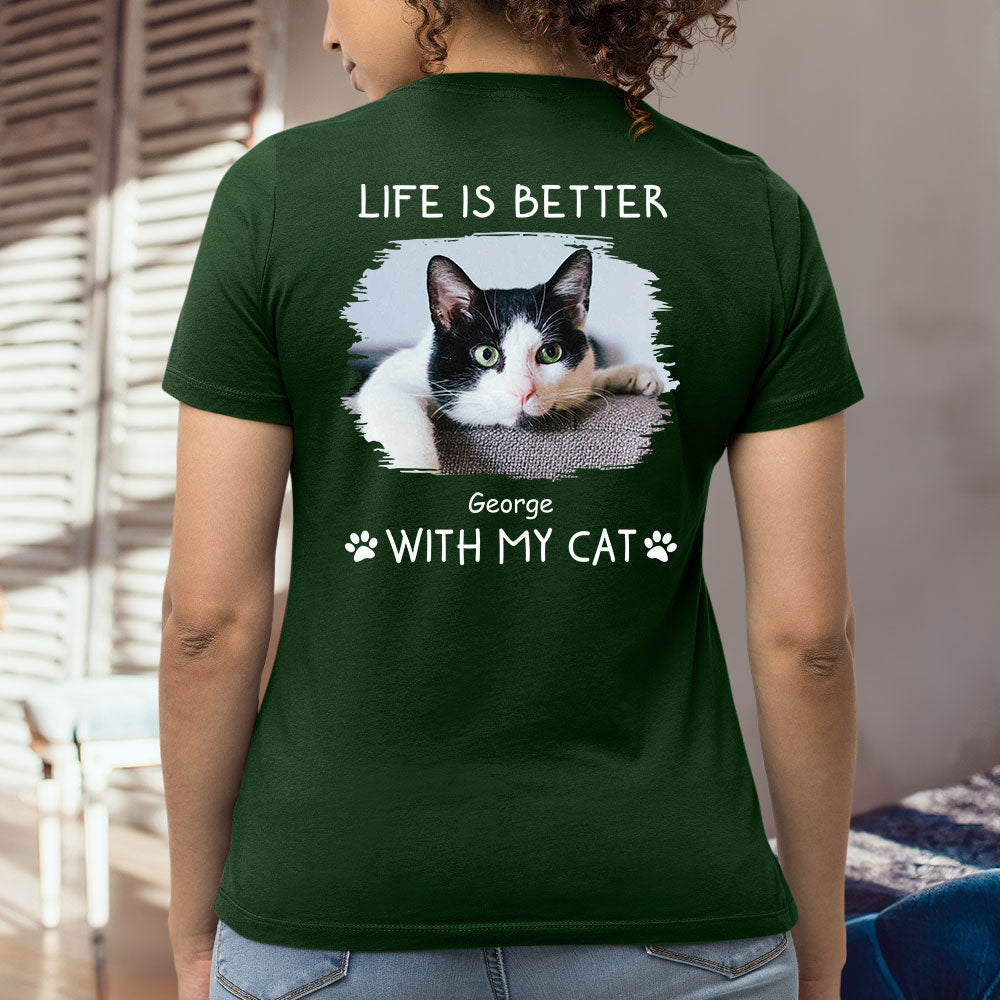 Personalized Better With Cats Photo Women's T-shirt - Ideal Gift for Pet Lovers