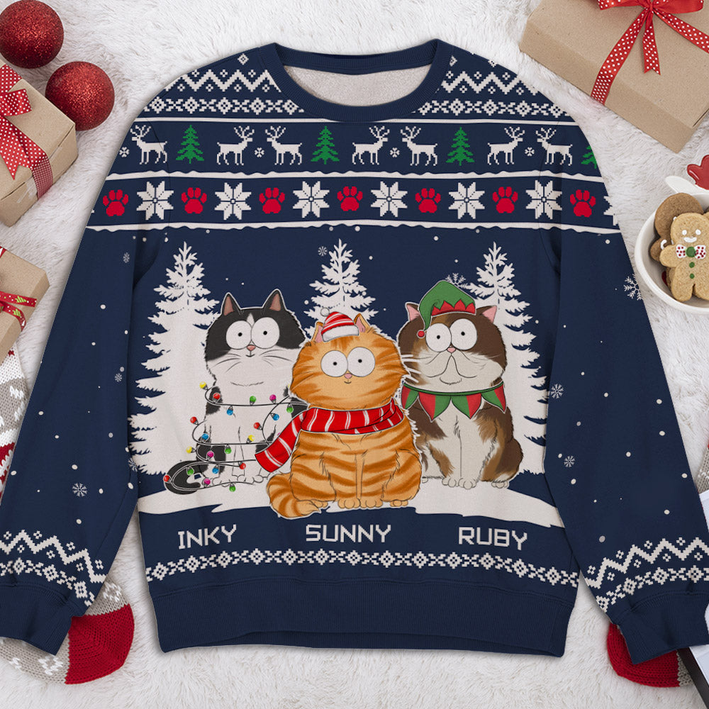 Personalized Custom All-Over-Print Funny Cat Winter Sweatshirt