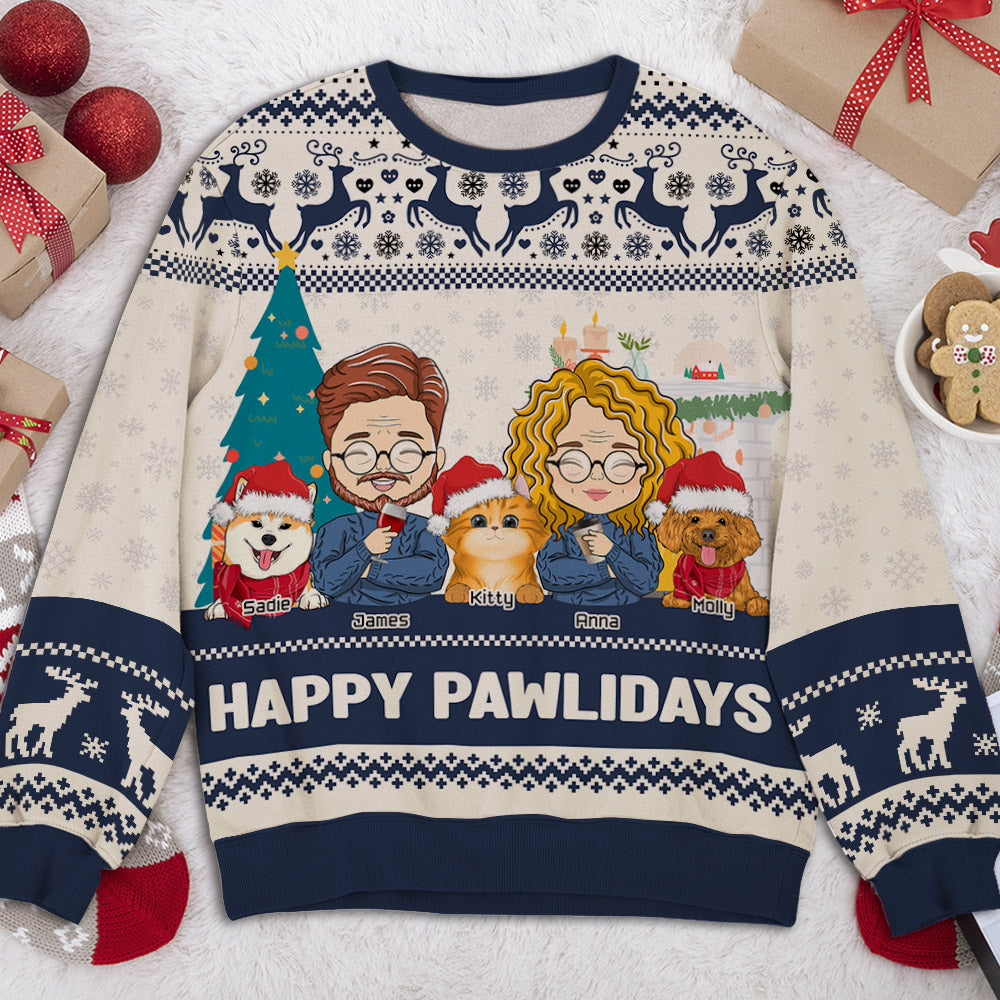 Personalized Pawlidays Couple All-Over-Print Sweatshirt for Pet Lovers