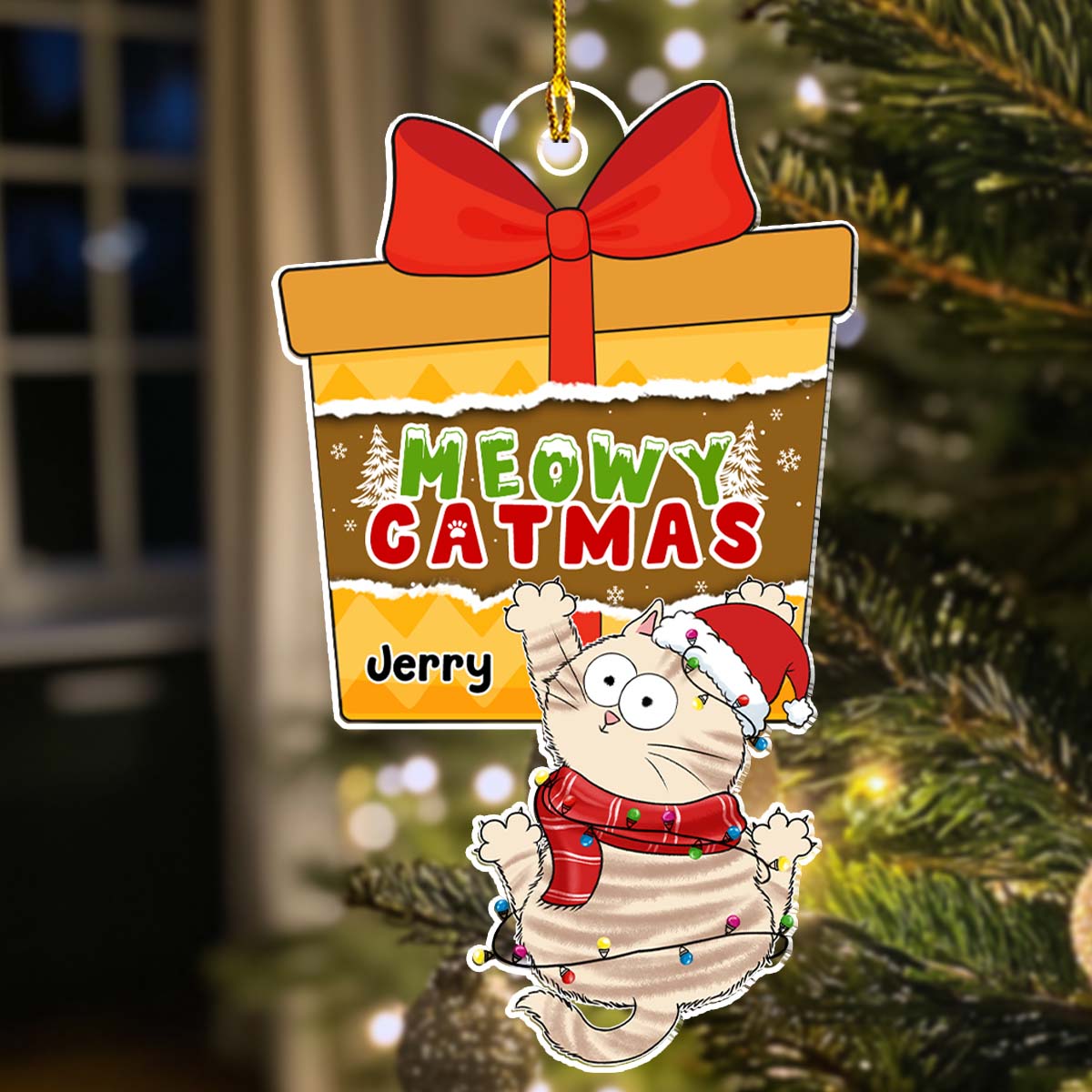 Personalized Christmas Cat Scratching Acrylic Ornament