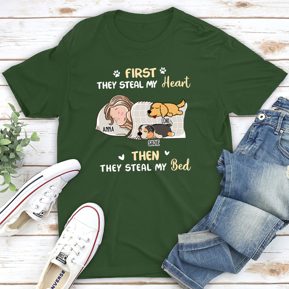 Personalized Custom Unisex 'Dog Stole My Bed' T-shirt for Pet Lovers