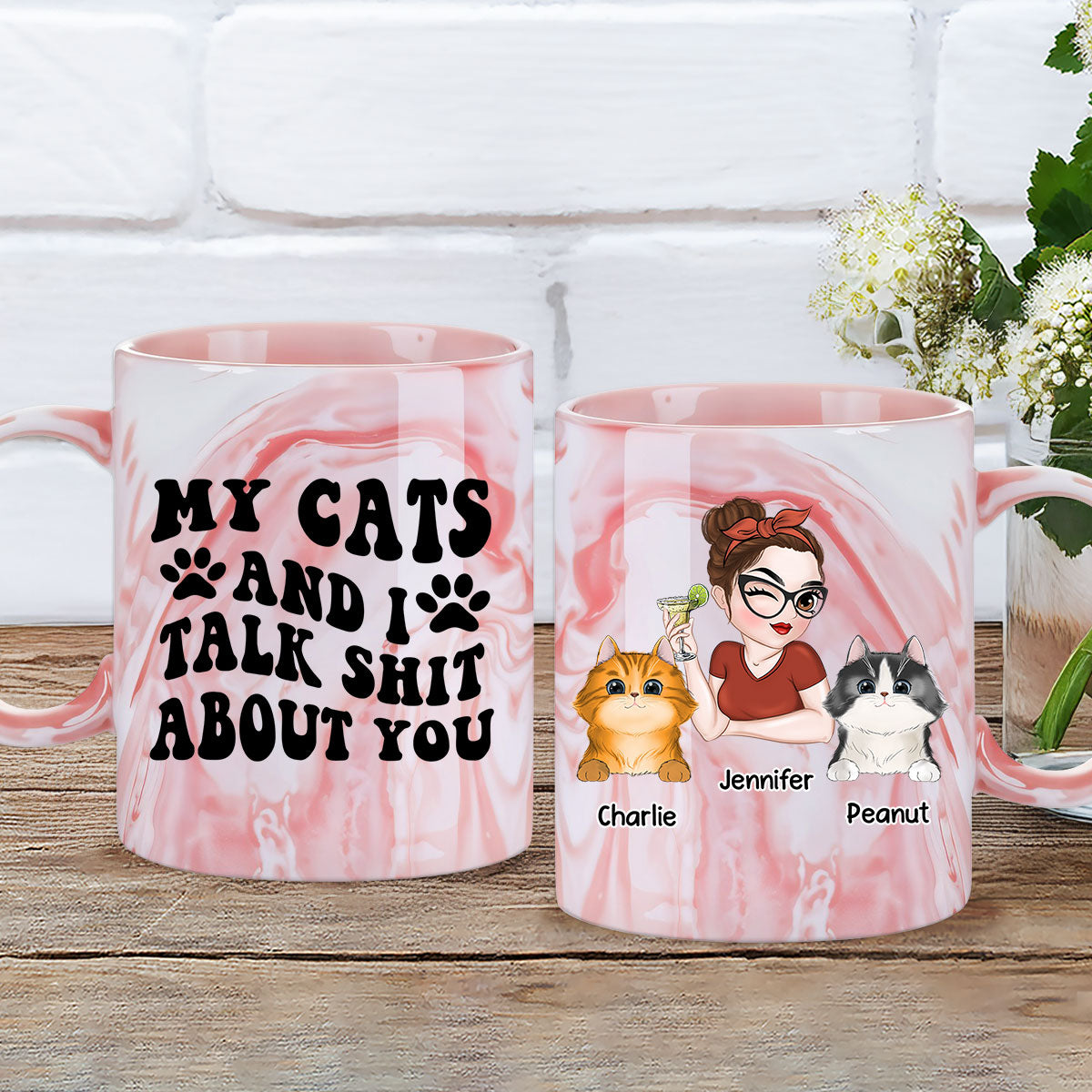 Personalized Pink Marble Mug for Sharing Your Thoughts