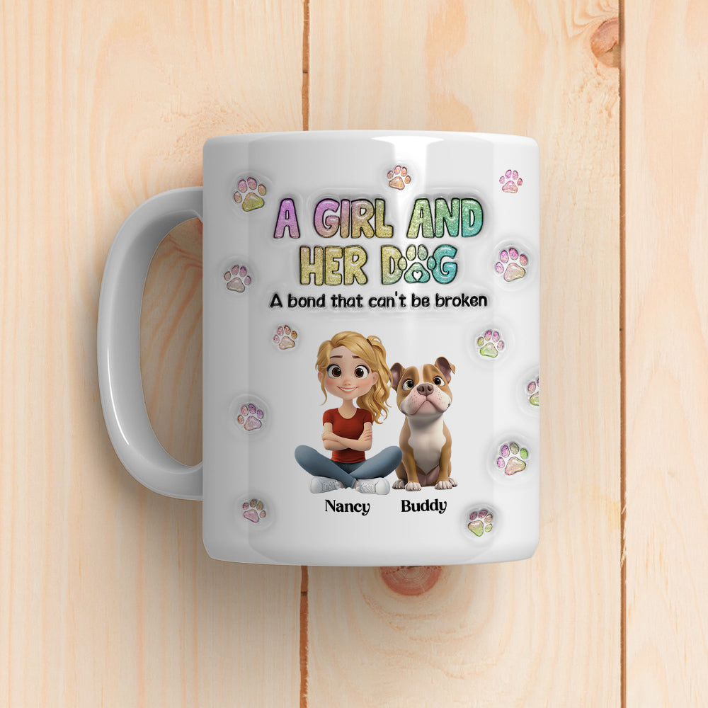 Personalized 3D Inflated Effect Custom Mug: A Girl And Her Dog Design