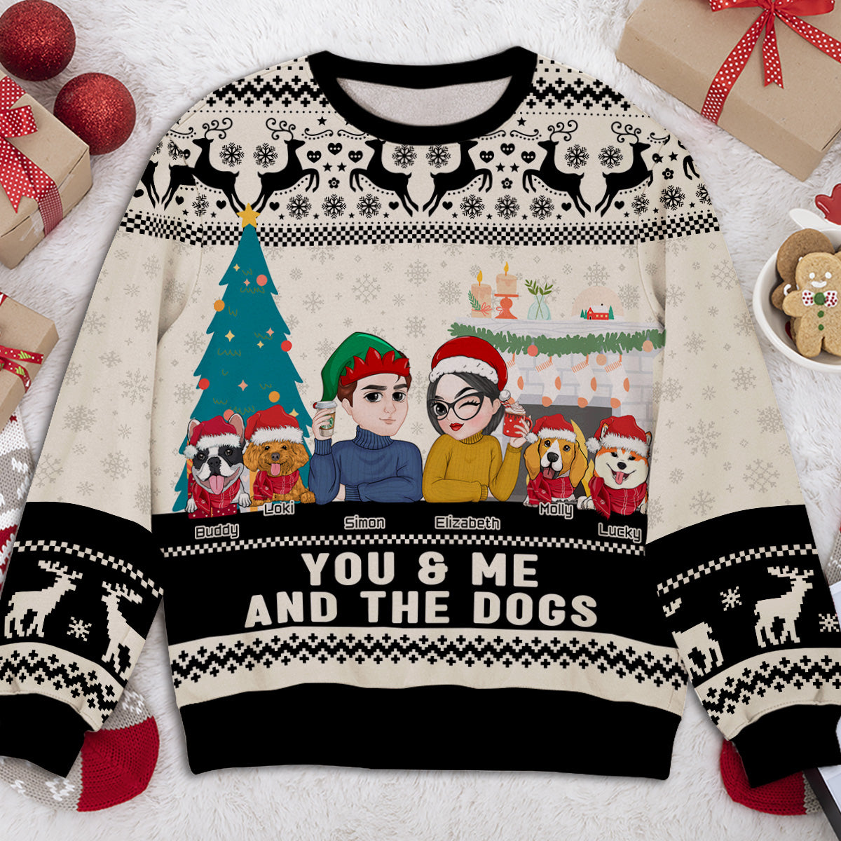 Personalized Custom All-Over-Print Couple and Dog Sweatshirt - Ideal Gift for Pet Lovers