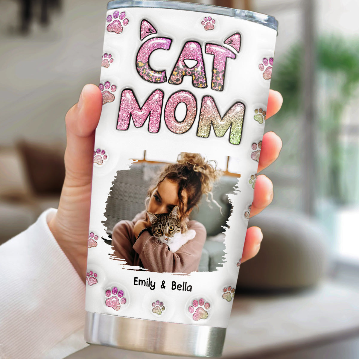 Cat Mom Chibi Version 2 Personalized 3D Inflated Effect Stainless Steel Tumbler