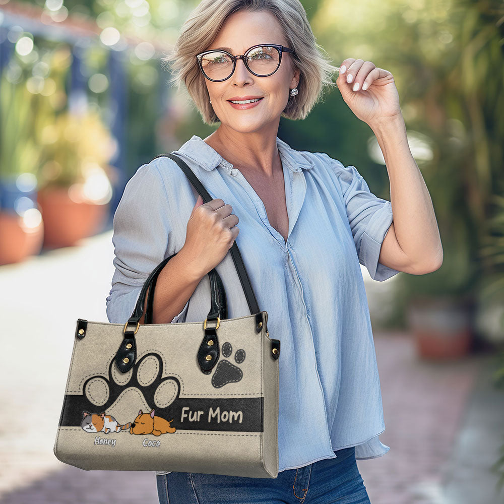 Personalized Elegant Fur Mom Custom Leather Handbag