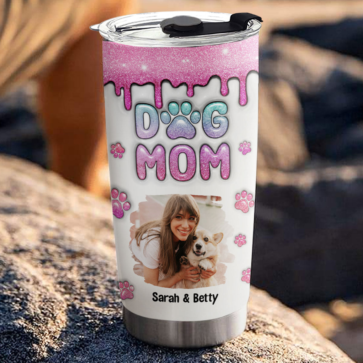 Personalized 3D Inflated Effect Glitter Photo Tumbler for Dog Moms
