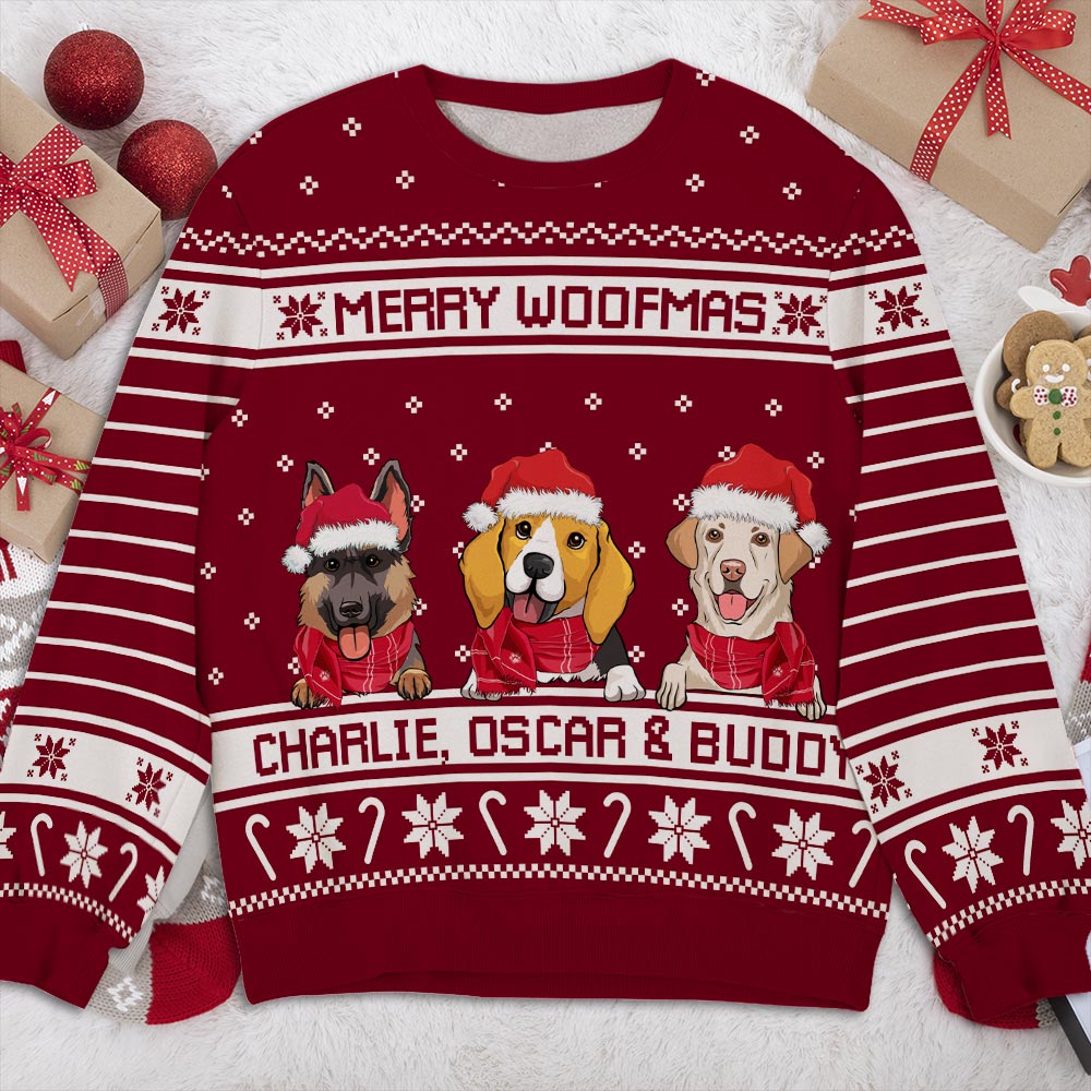 Merry Woofmas - Customizable All-Over Print Personalized Sweatshirt for Dog Lovers