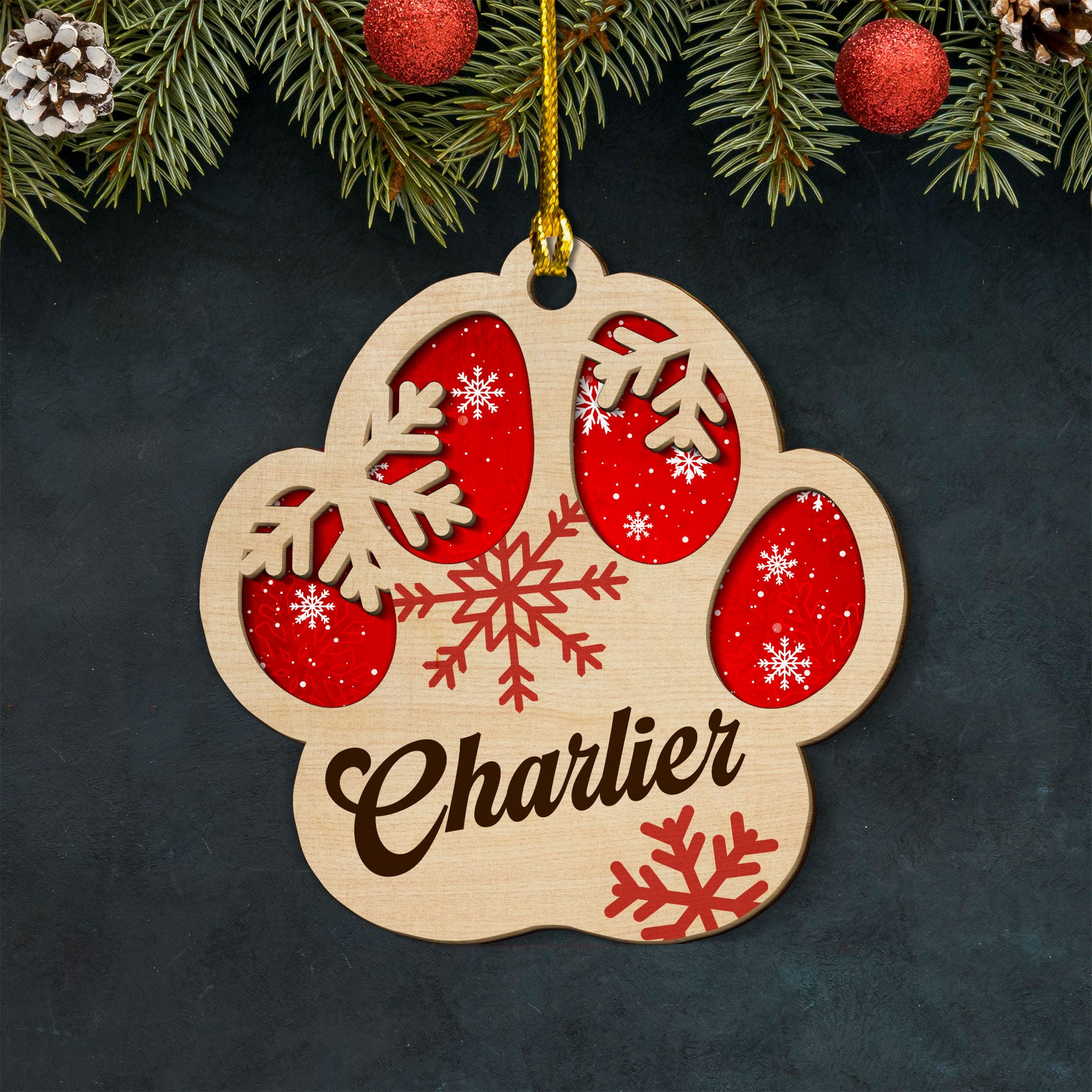 Customizable 2-Layered Wood Family and Pet Christmas Ornament