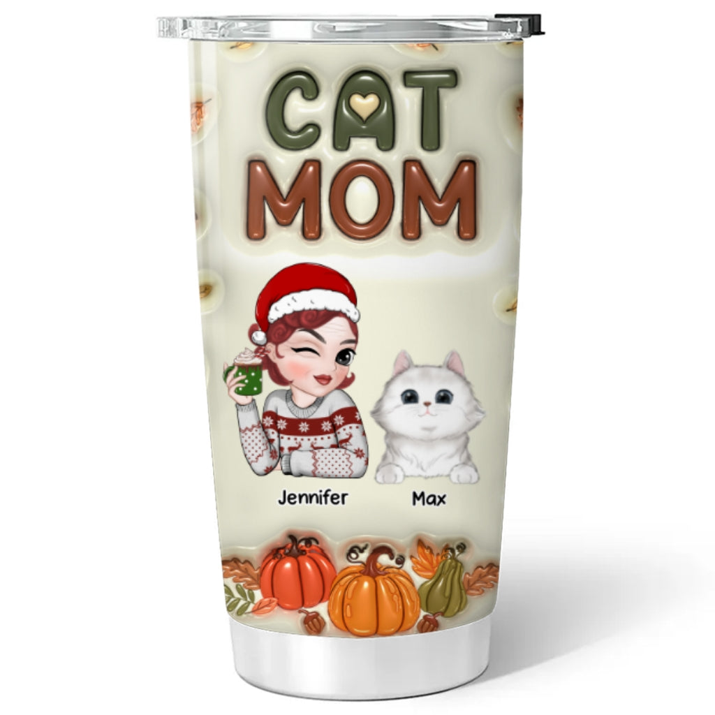 Autumn Edition Personalized 3D Inflated Effect Cat Mom Tumbler