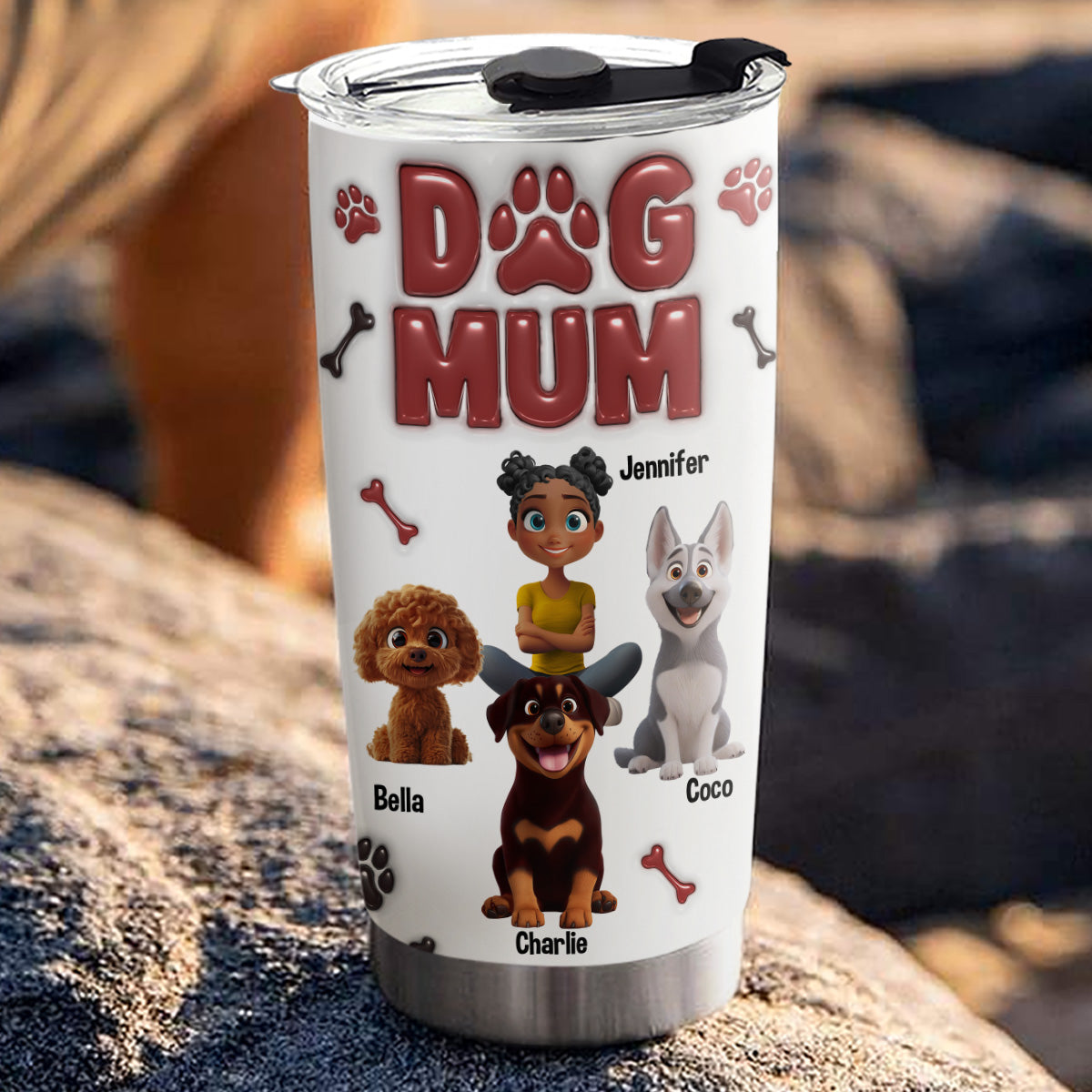 Lovely Dog Mama - Customizable 3D Inflated Effect Stainless Steel Tumbler