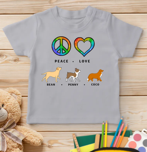 Personalized Peace Love Dog Pattern Youth T-shirt - Ideal Gift for Dog Lovers