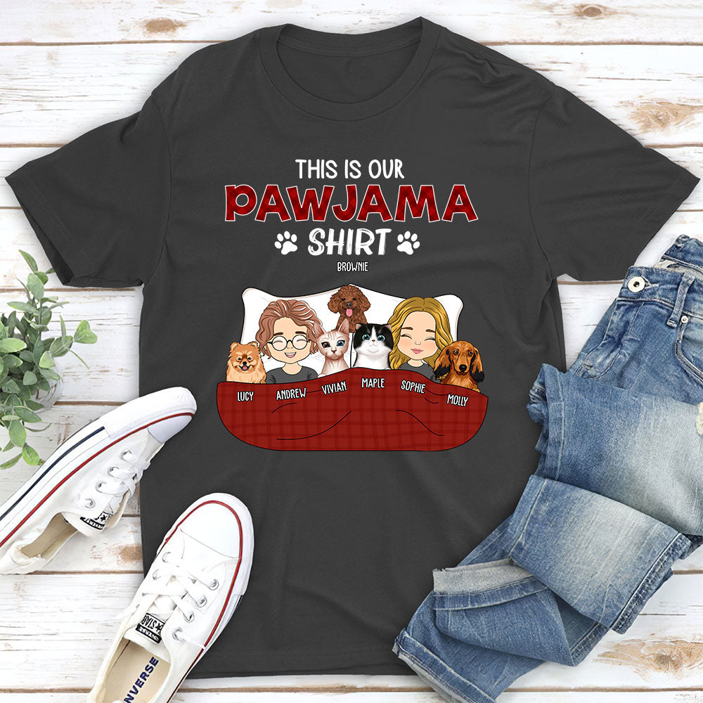 Personalized Custom Unisex Couple Pajama Shirt Version T-shirt - Ideal for Pet Lovers
