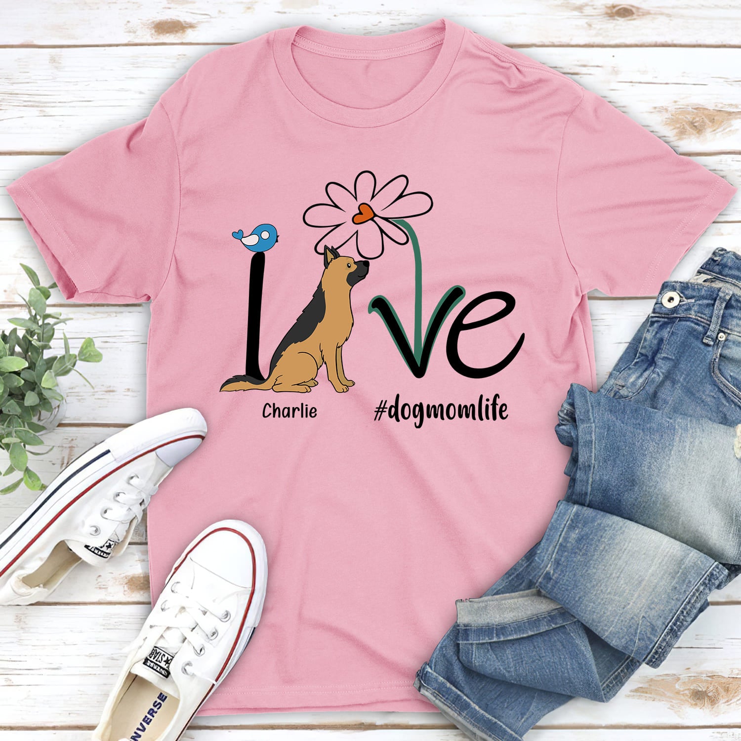 Customizable Dog Mom Life Flower Unisex T-shirt - Ideal Gift for Pet Lovers