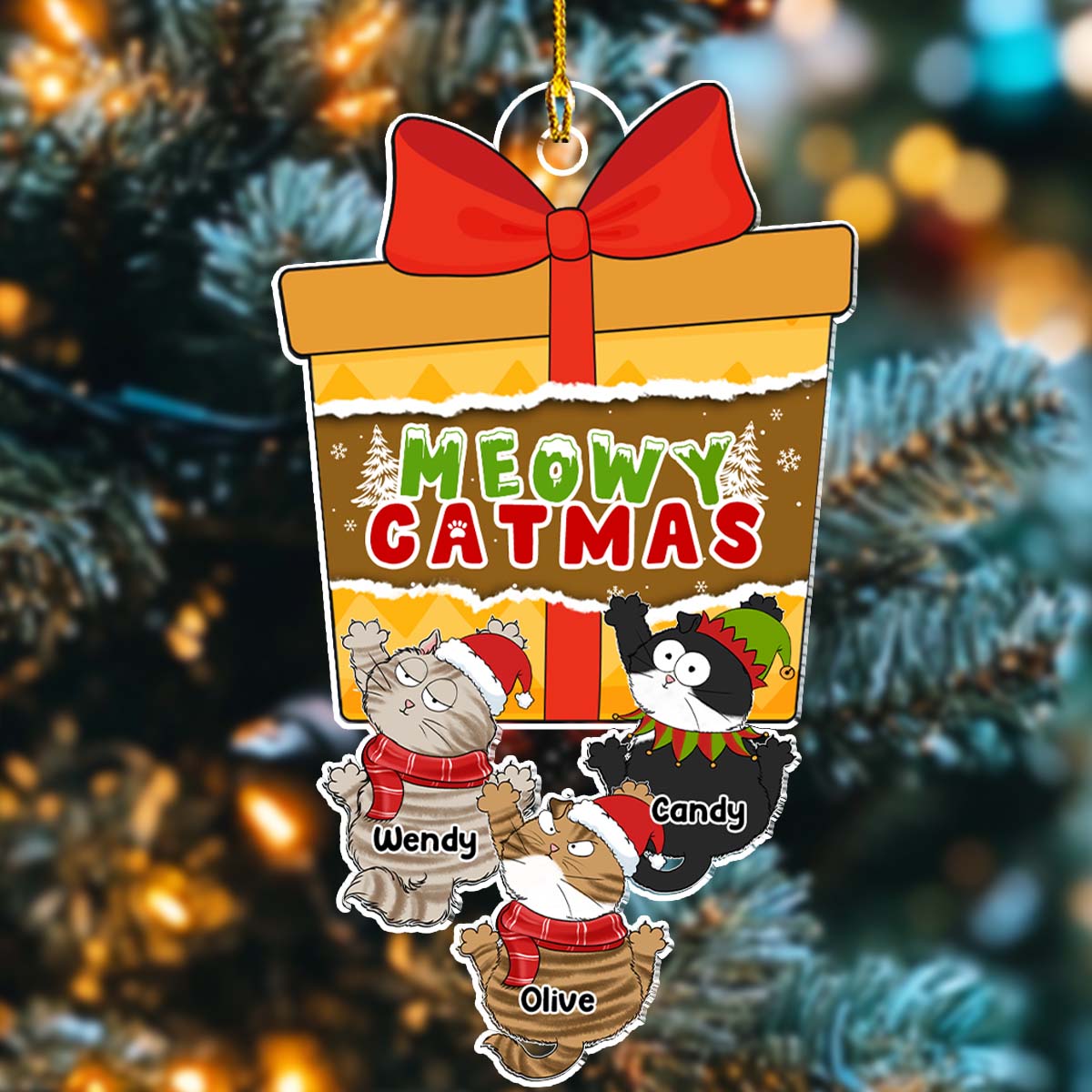 Personalized Christmas Cat Scratching Acrylic Ornament