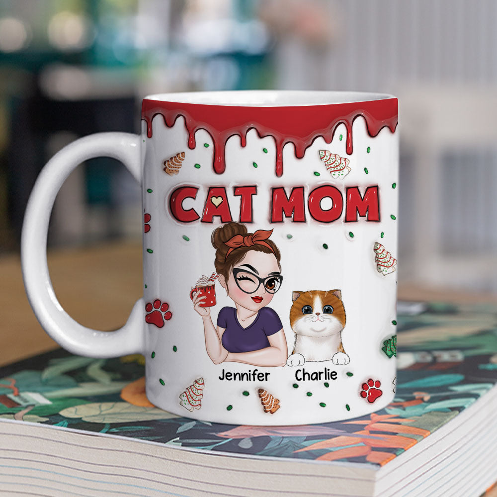 Customizable 3D Inflated Effect Ceramic Mug - Perfect Cat Mom Christmas Gift