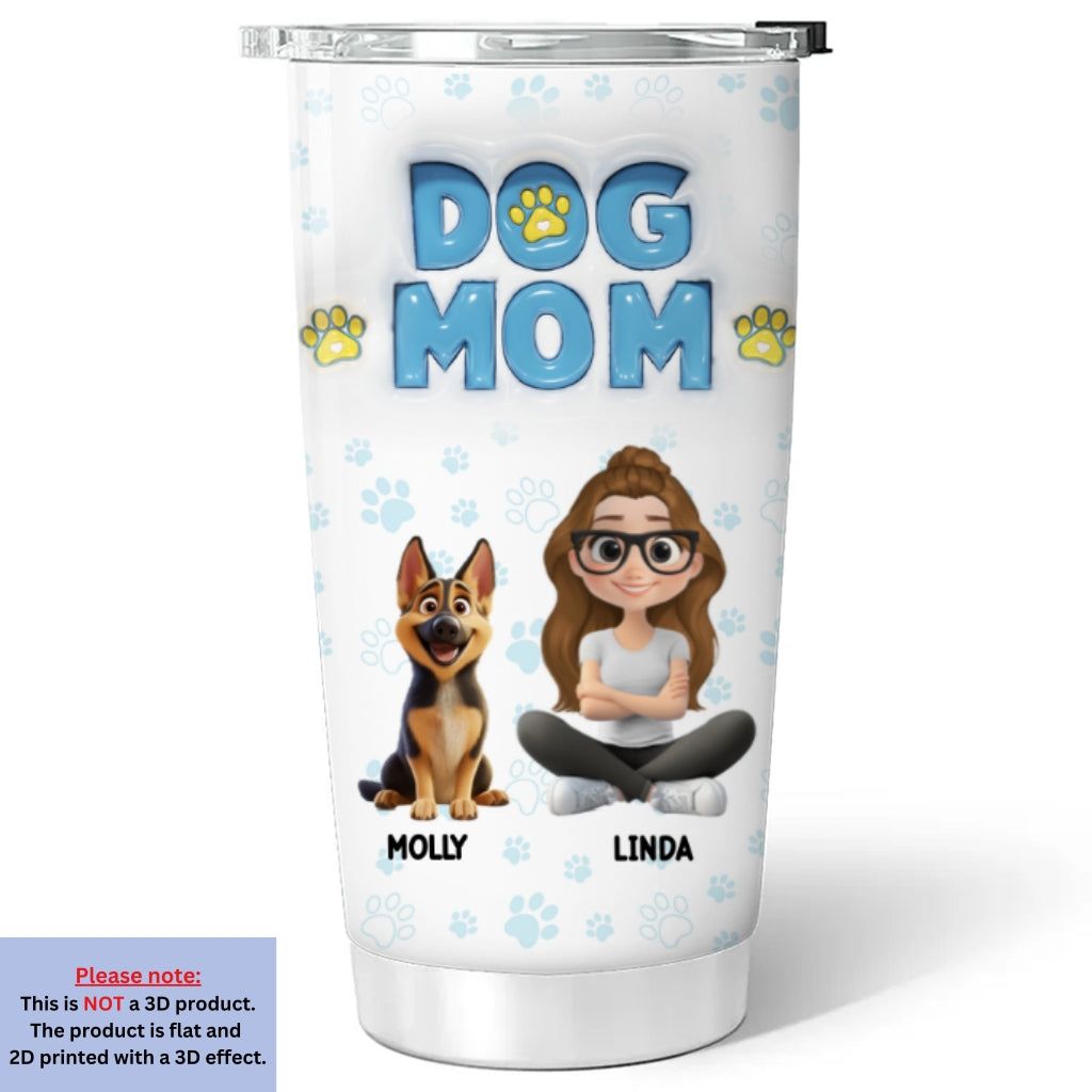 Personalized 3D Inflated Effect Girl And Dog Cartoon Style Tumbler