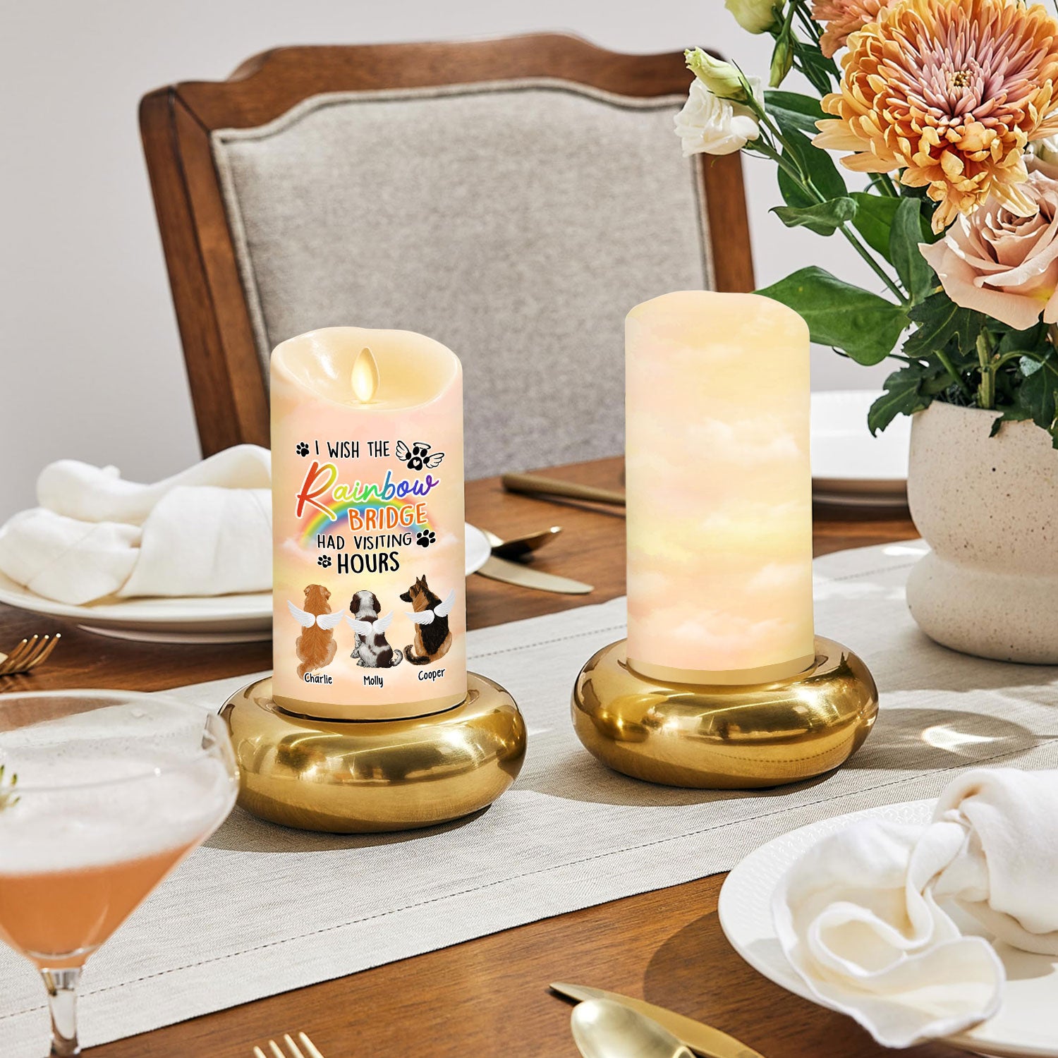 Personalized Custom LED Memorial Candle - I Wish The Rainbow Bridge Had Visiting Hours