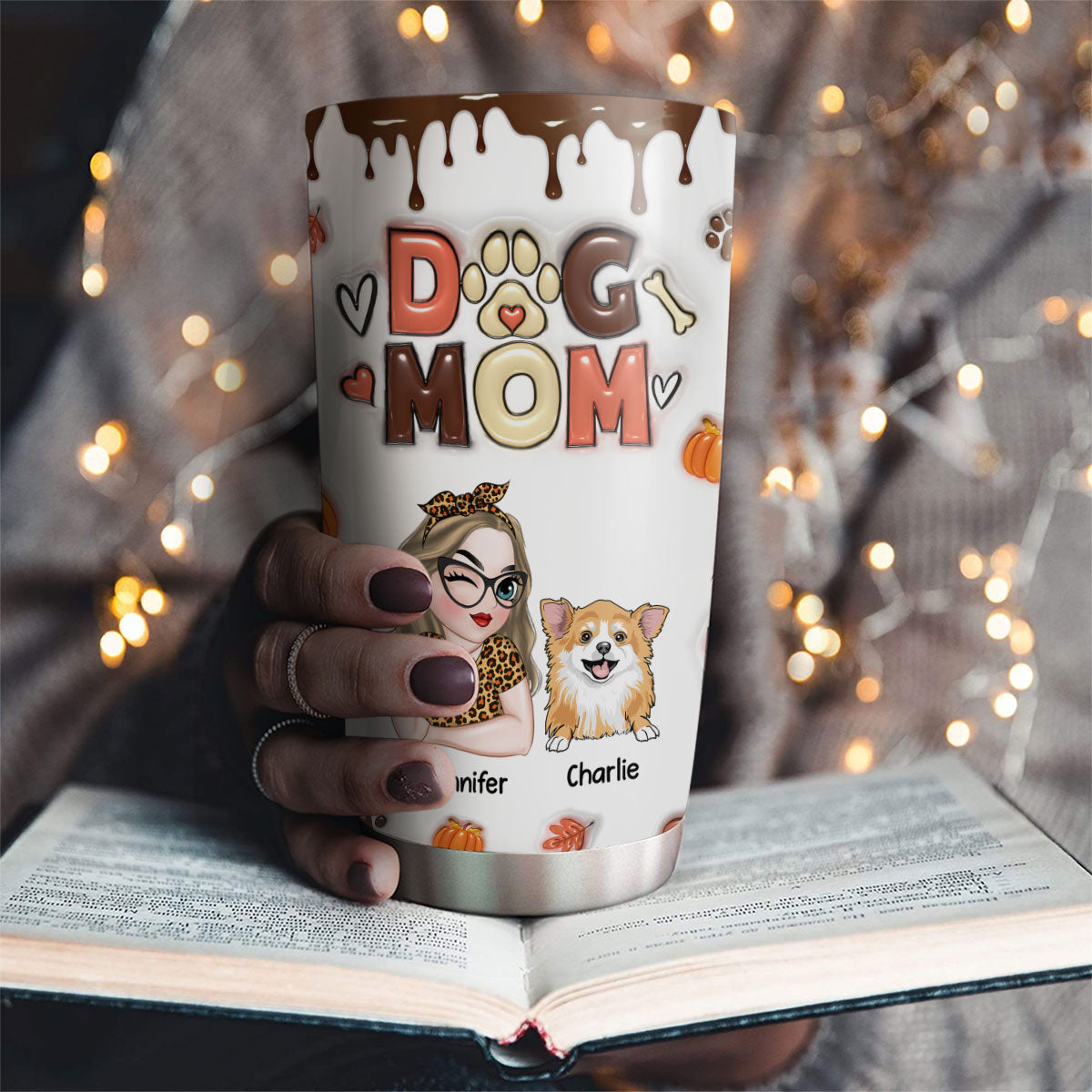 Personalized Custom 3D Inflated Effect Fall Tumbler for Dog Moms