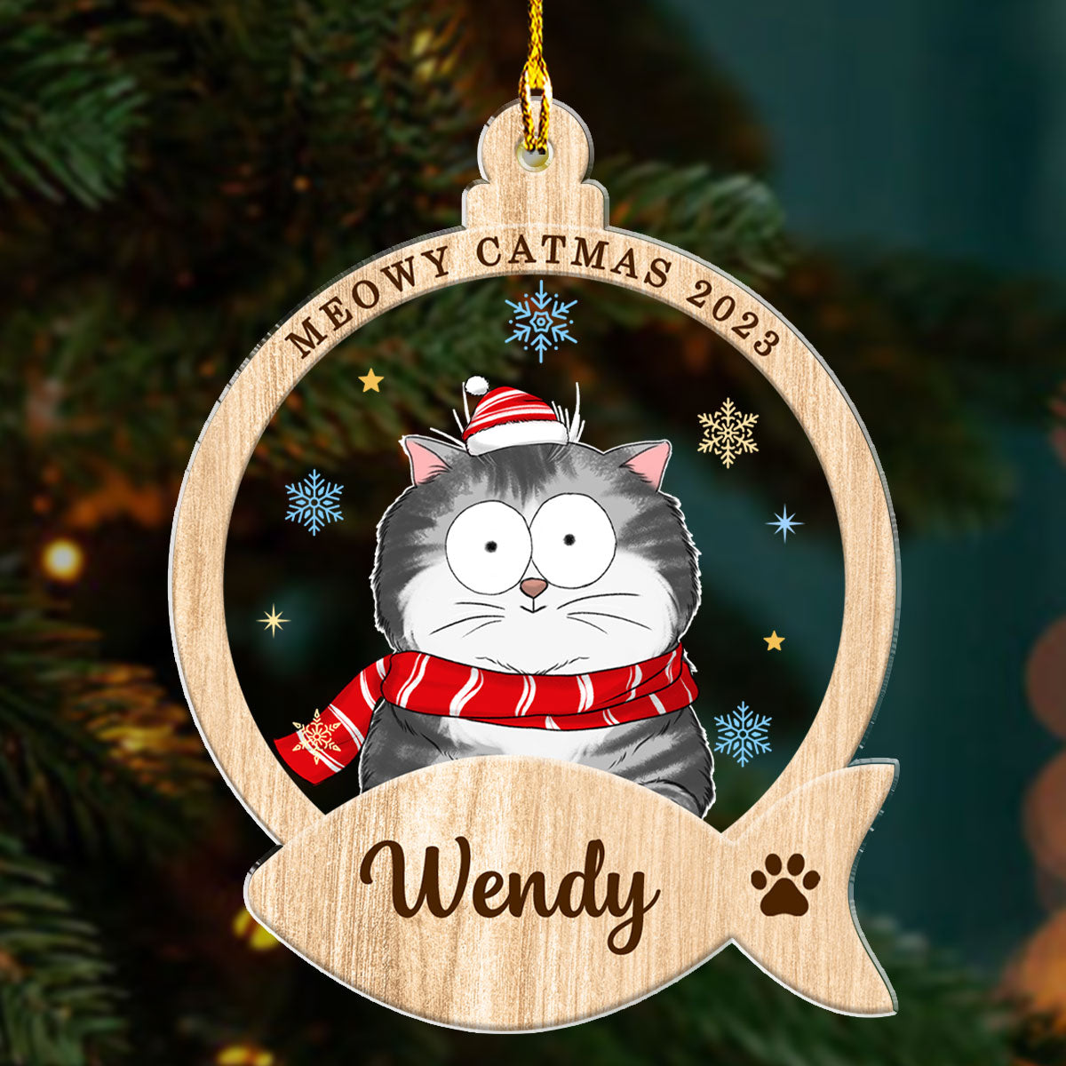 Adorable Cat & Snack Personalized Custom Acrylic Christmas Ornament