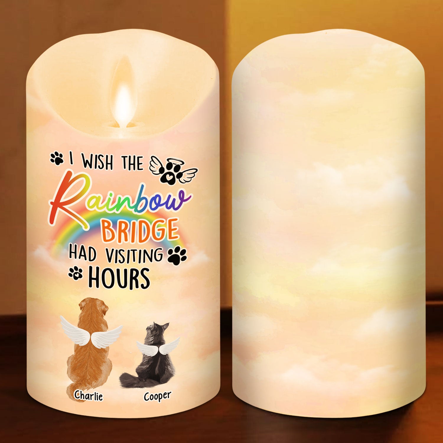 Personalized Custom LED Memorial Candle - I Wish The Rainbow Bridge Had Visiting Hours