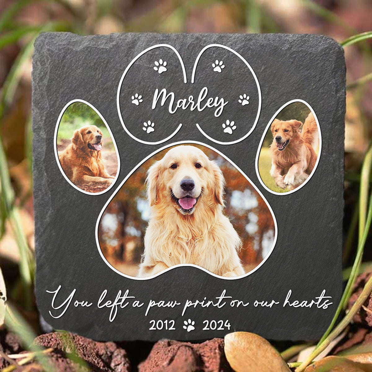 Personalized Paw Print Pet Memorial Stone - You Left A Paw Print On My Heart