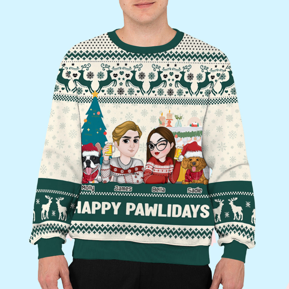 Happy Pawlidays Personalized Custom All-Over-Print Sweatshirt for Dog Parents