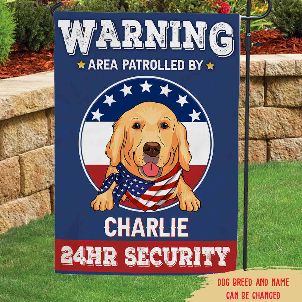 Personalized Custom 'Warning: Area Patrolled By Dogs' Garden Flag