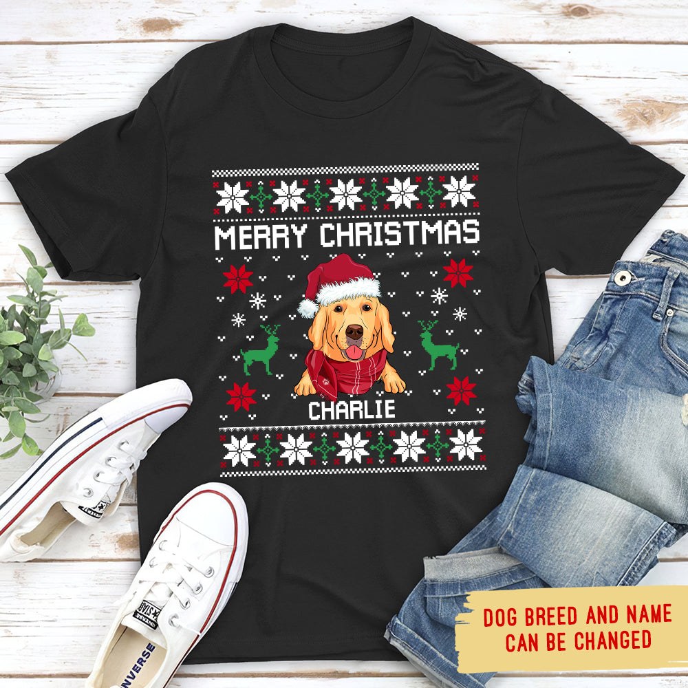 Personalized Merry Christmas Unisex T - shirt: Ideal Gift for Pet Lovers