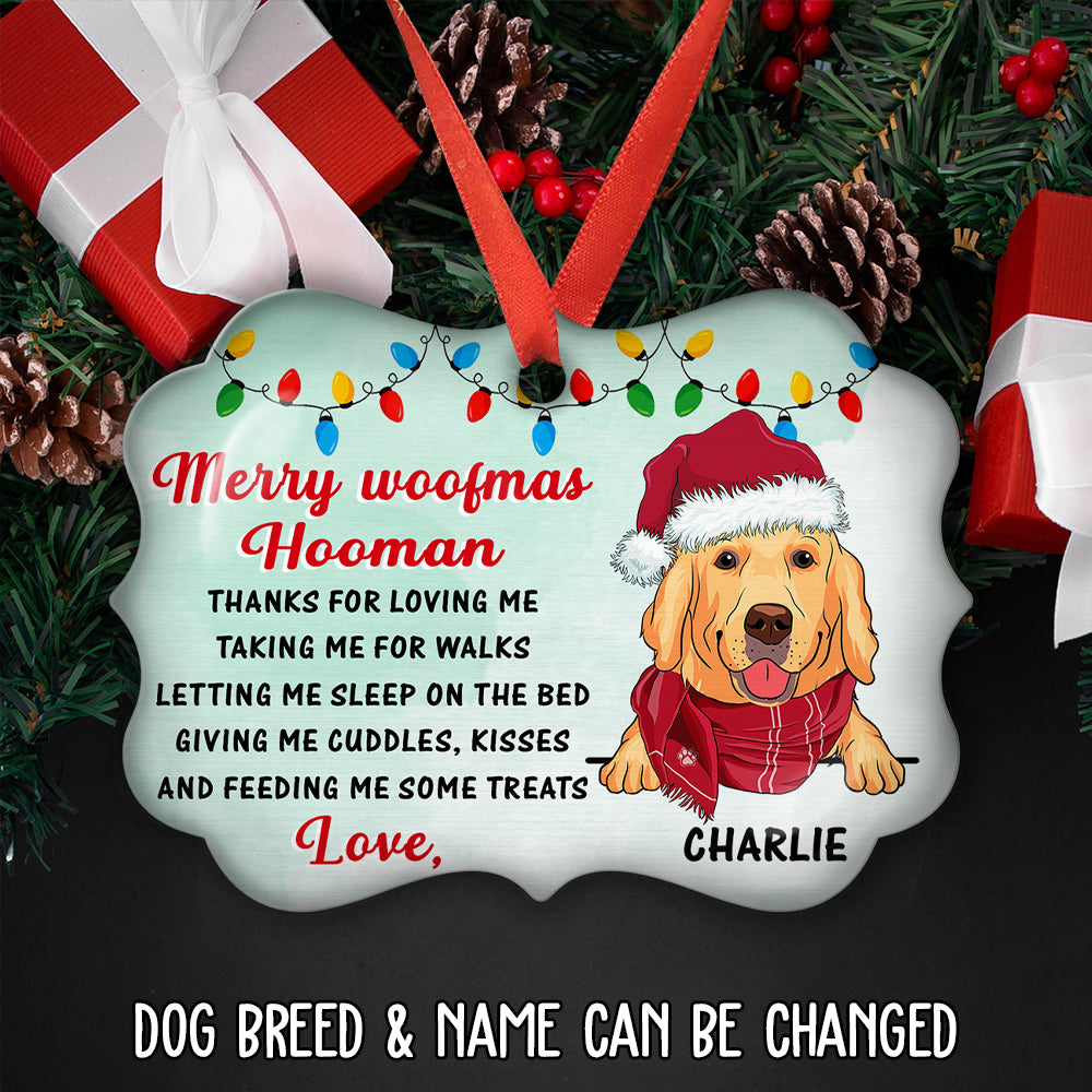 Thank You Hooman - Customizable Personalized Aluminum Pet Ornament for Holiday Trees