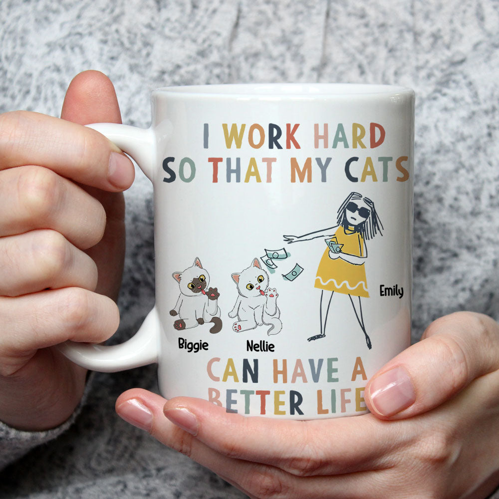 Personalized 'I Work Hard Because Of My Cat' Custom Coffee Mug - Perfect Gift Idea