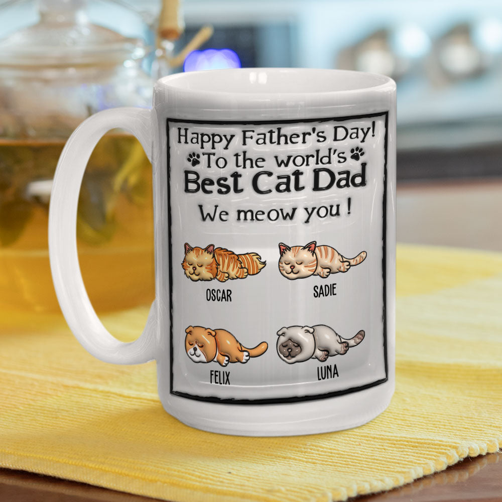 Best Cat Dad Personalized 3D Inflated Effect Custom Mug - Ideal Gift for Loved Ones