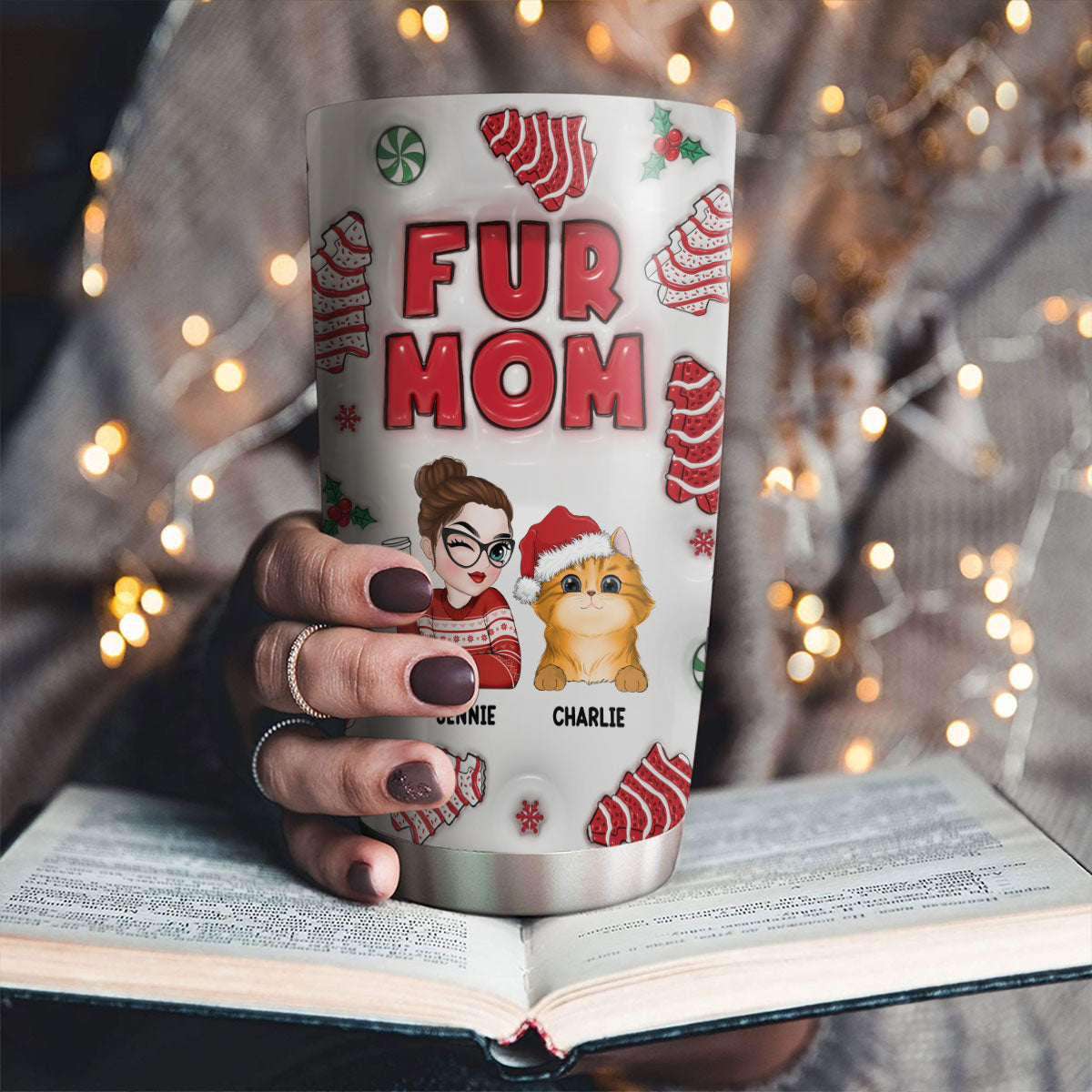 Personalized 3D Inflated Effect Pet Mom Christmas Tumbler - High - Quality Insulated Drinkware
