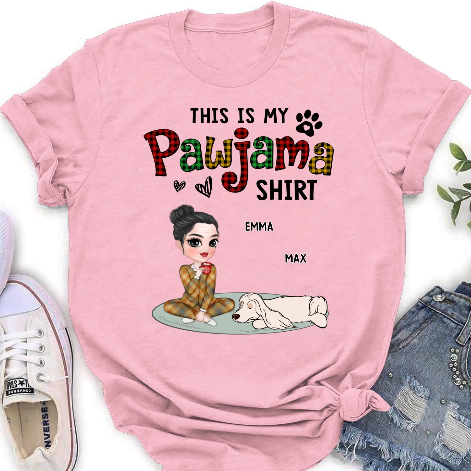 Customizable Pawjama Shirt Version 2 - Personalized Women's Pet Lover T-Shirt