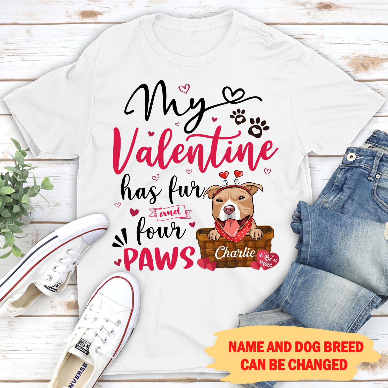 Personalized Custom Unisex 'My Valentine Has Paws' T-shirt for Pet Lovers