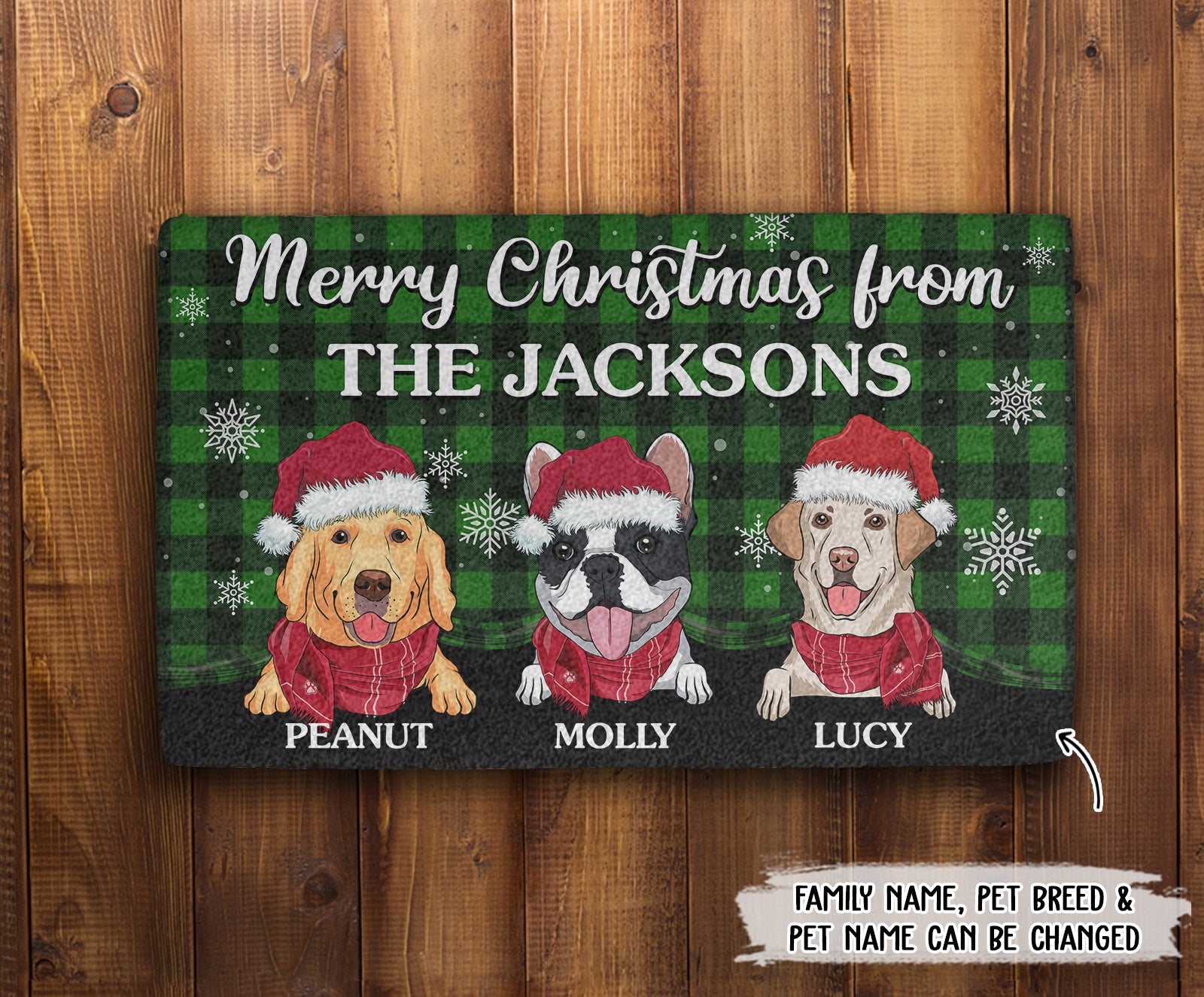 Customizable Merry Christmas Family Doormat with Personalized Dog Picture