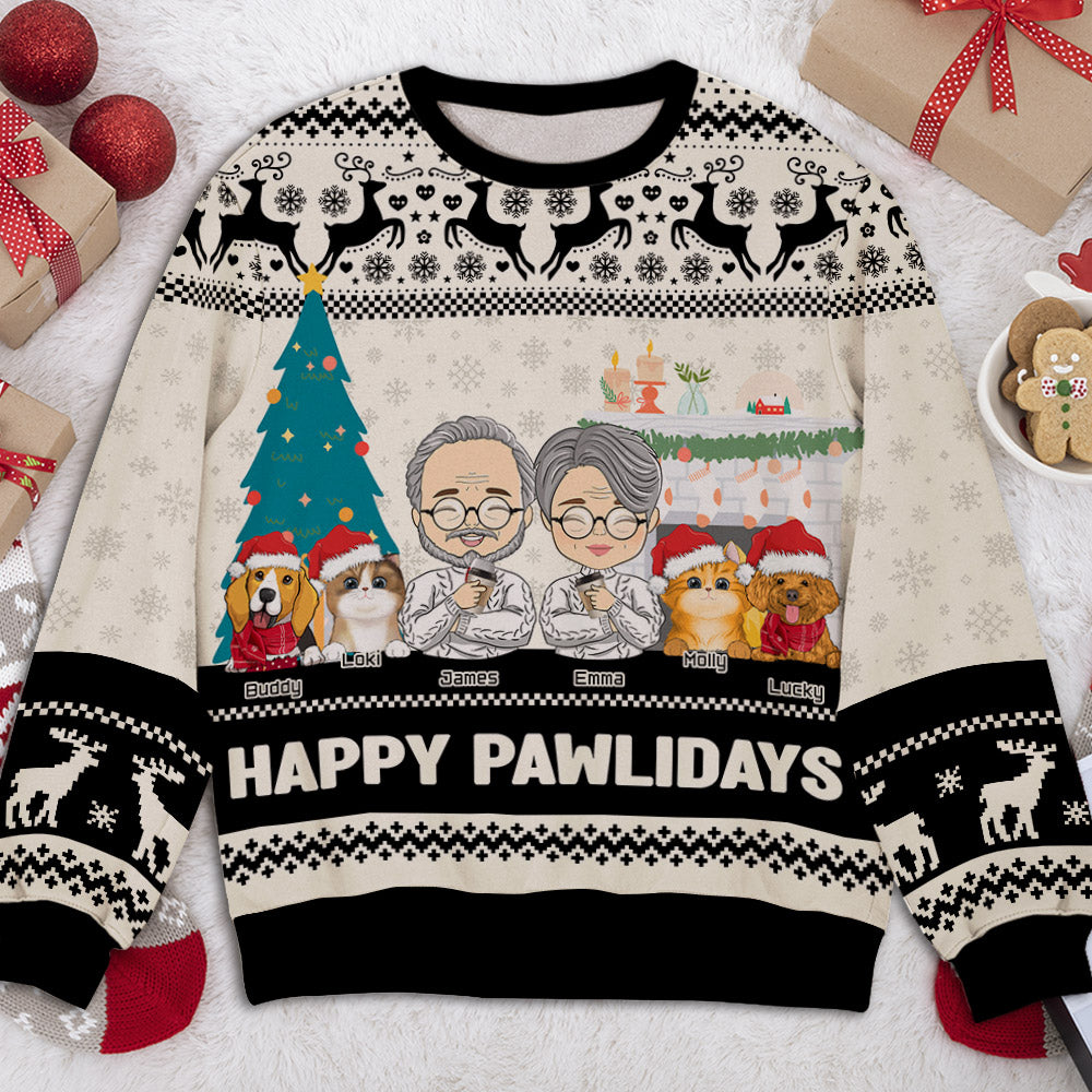 Personalized Pawlidays Couple All-Over-Print Sweatshirt for Pet Lovers